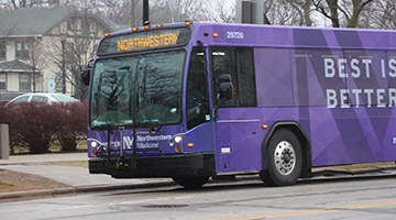 A Northwestern shuttle bus stopped to pick up passengers